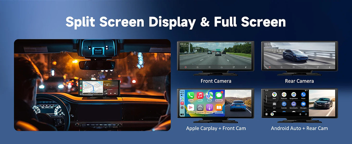 Jansite 10.26" 4K DVR Wireless CarPlay & Android Auto Dash Cam GPS Navigation 24h Park Monitor Night Vision Rear View Mirror
