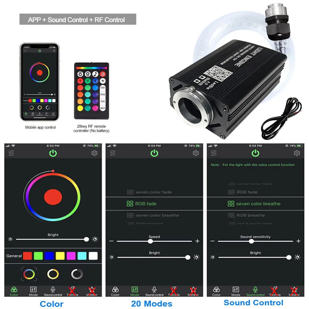 Car Starry Sky Light Auto Home Fiber Optic Lights Atmosphere Lamp Music Control Ceiling Lights RGB 12W 8 Colors Car Styling DIY