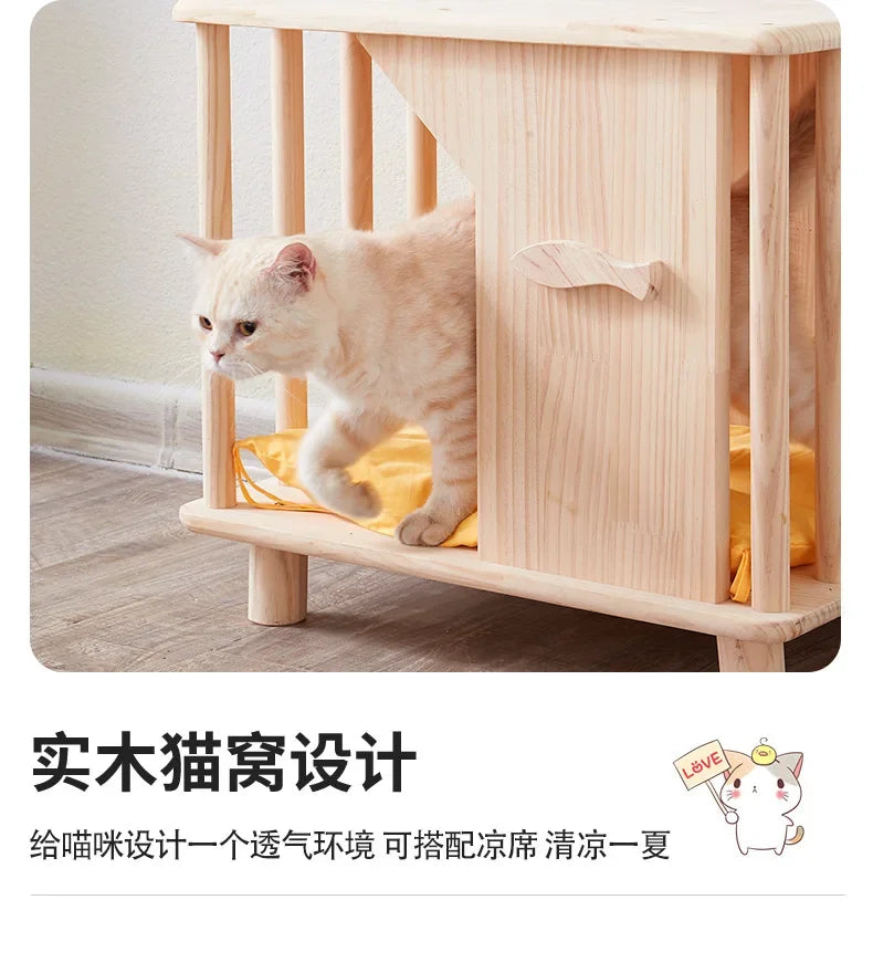 Creative Pet Nest Cat Bed Wooden Cats House Condos Bedside Table Large Space Pet Bed for Small Medium Dogs Wood Bed Cat Supplies