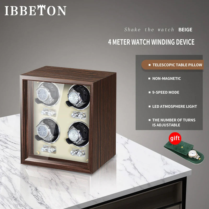 IBBETON Luxury Wood Watch Winder High-End  2 4 6 Slots Automatic Watches Box With Mabuchi Mute Motor Watch Cabinet Clock Storage