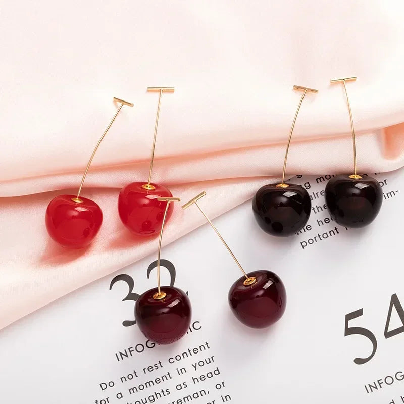 2024 New Cute Temperament Cherry Drop Earrings Women Korean Classic Style Earrings Fashion New Year Jewelry Christmas Gifts