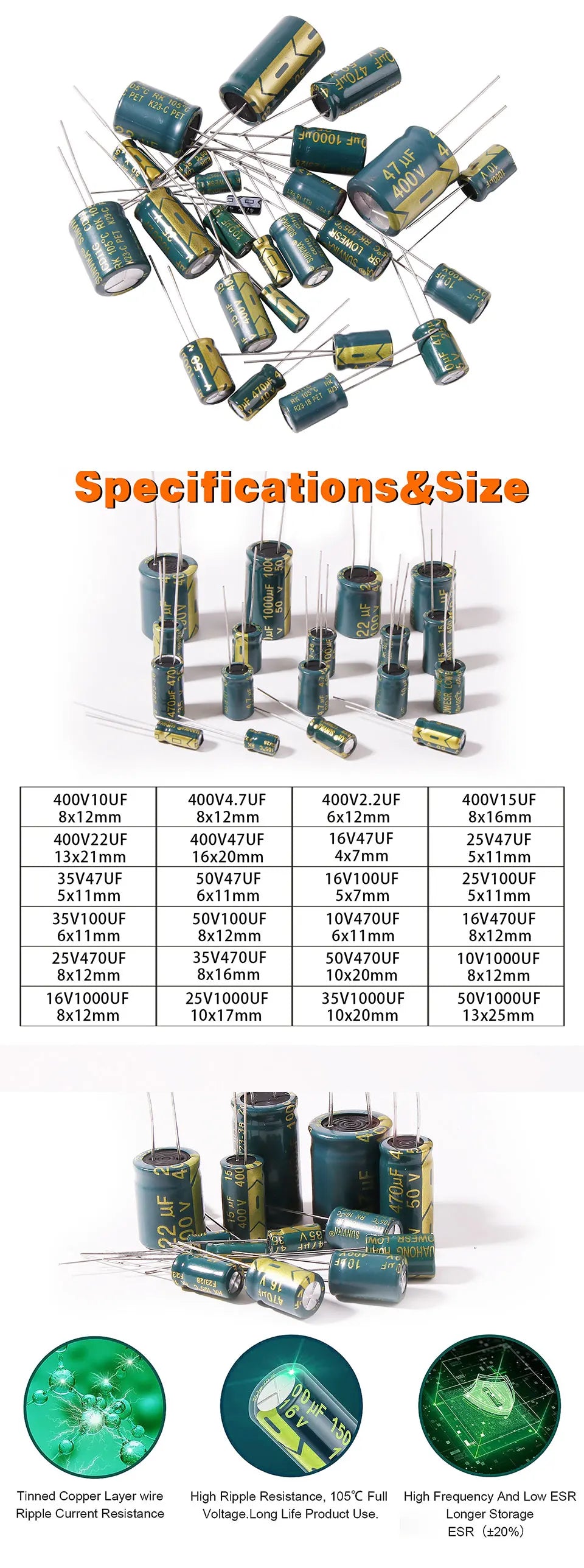 5-100pcs High Frequency Aluminum Electrolytic Capacitor 10V 16V 25V 35V 50V 400V for TV, LCD Monitor, Game