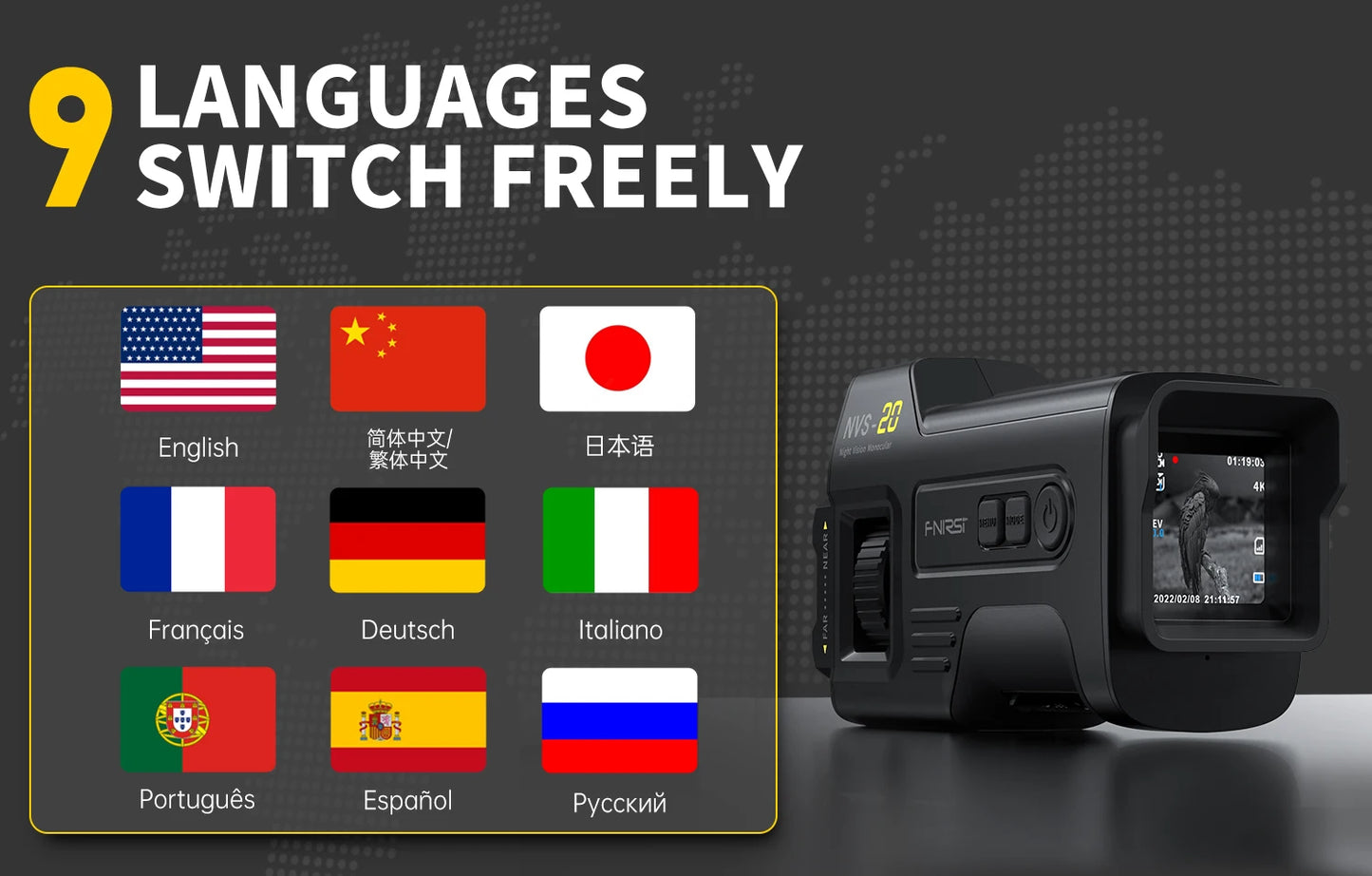 FNIRSI Telescope NVS-20 4K HD Monocular Night Vision Goggles 6X Digital Zoom 300m Hunting Camping Scope Day and Night Dual Use