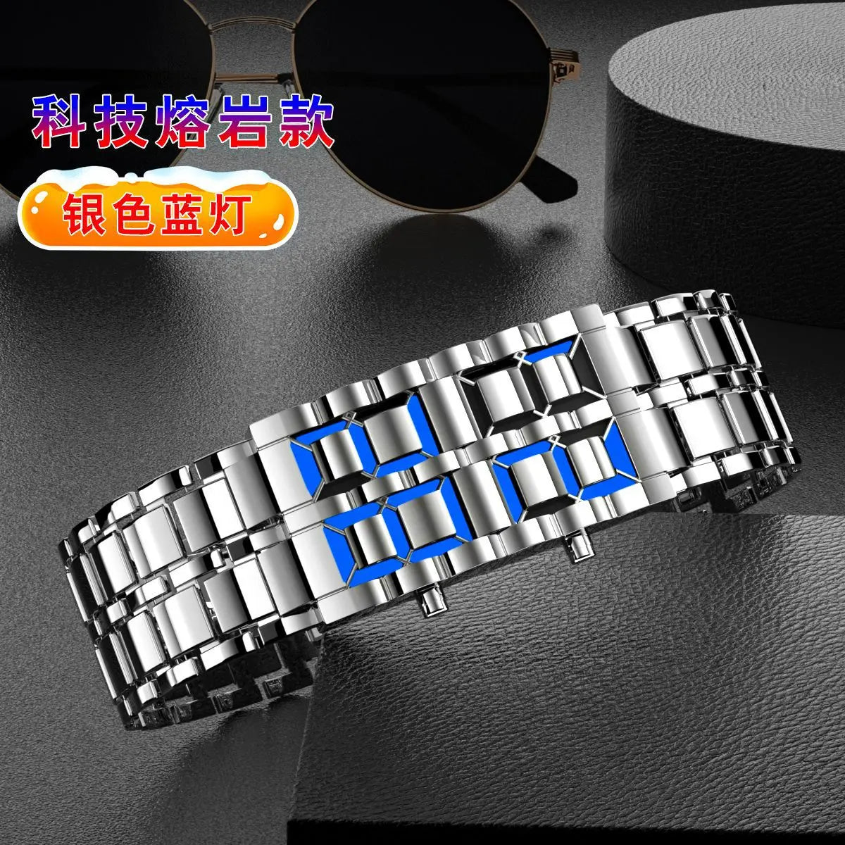 Fashion Mens Digital Lava Wrist Watch Men Black Full Metal Red Blue LED Display Watches Gifts for Male Boy Sport Creative Clock