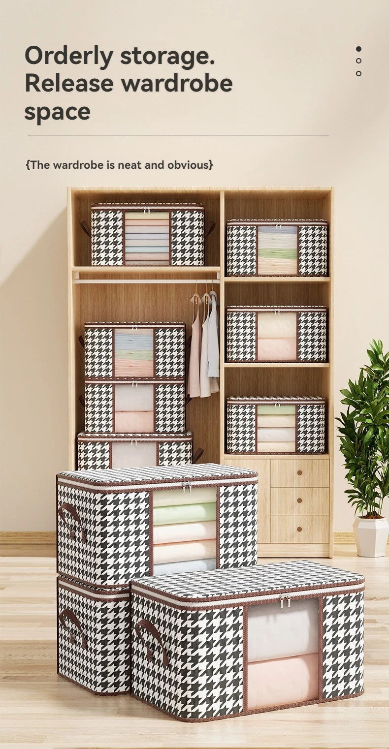 Visible Large Capacity Storage Box Portable Household Clothes Organizer With Handles Foldable Dustproof Quilt Zipper Container