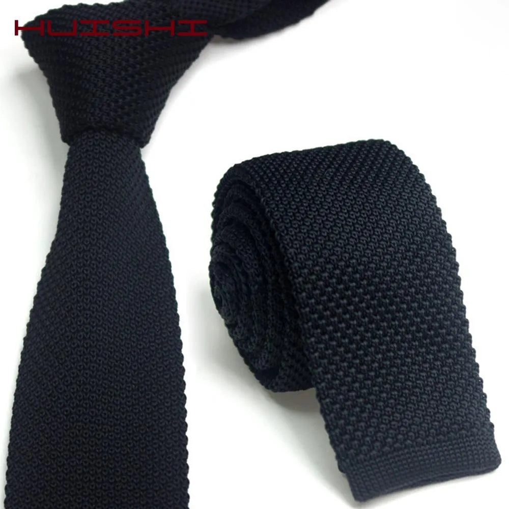 Knitted Ties For Men Slim Fashion Neckties Plain Black Red Knit Tie Men Women Wedding Daily Casual Neck Knitted Cravatas HUISHI