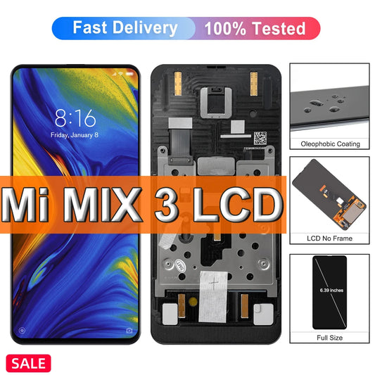 AMOLED For Xiaomi Mi Mix 3 LCD Display Touch Screen Digitizer with Frame 6.39" For Xiaomi Mix3 5G  M1810E5A Screen Replacement