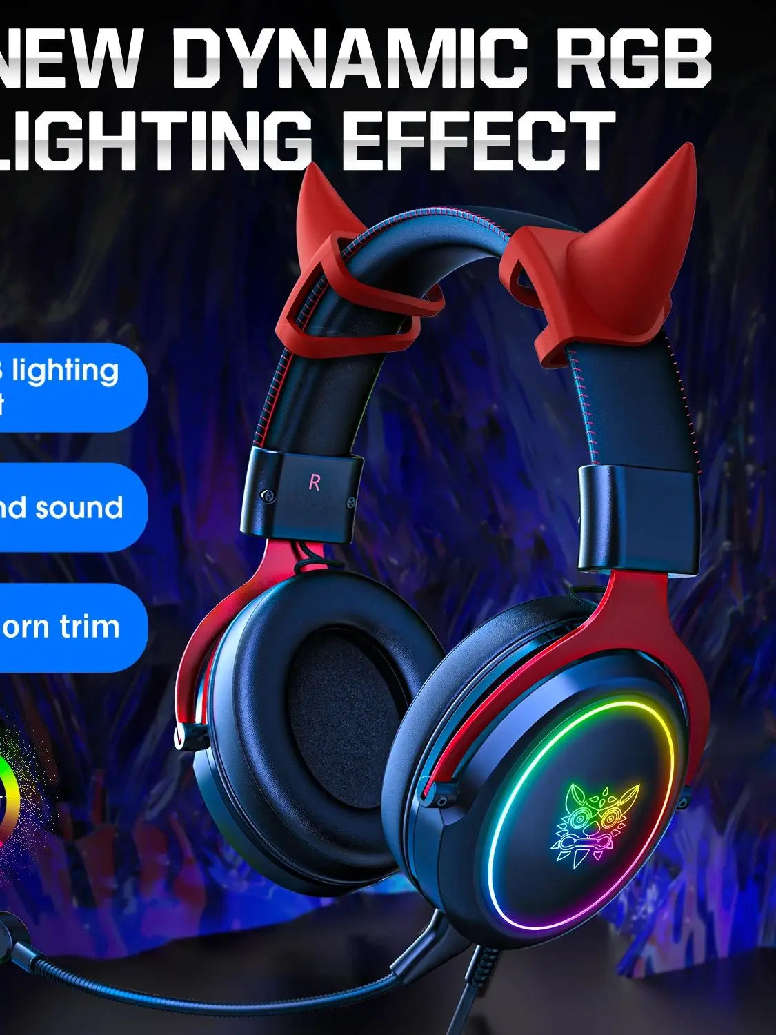 onikuma 2025 NEW Gaming Cute Headset, Wired Over-Ear Headphones with Noise Cancelling Microphone, Surround Sound, LED Backlight