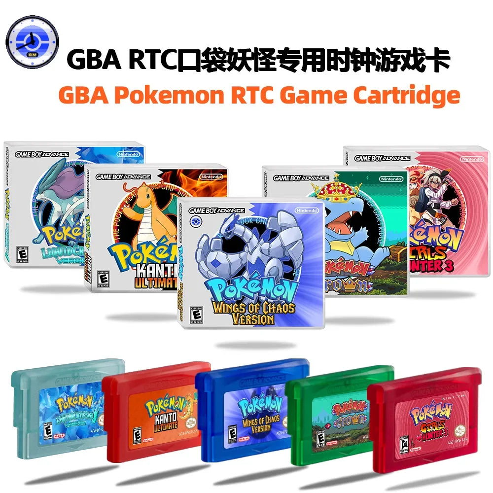 GBA RTC Pokemon  Real Clock  New Version 2.0 Game Card  Featured Popular English Games