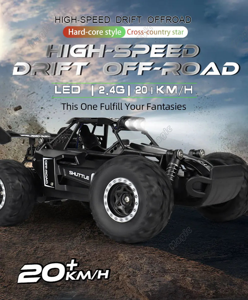 DK087 1:16 2WD Brushless High-Speed Off-Road Remote Control Drift Racing Car 20KM/H with LED Lighting 2x2 RC Truck Car Model Toy