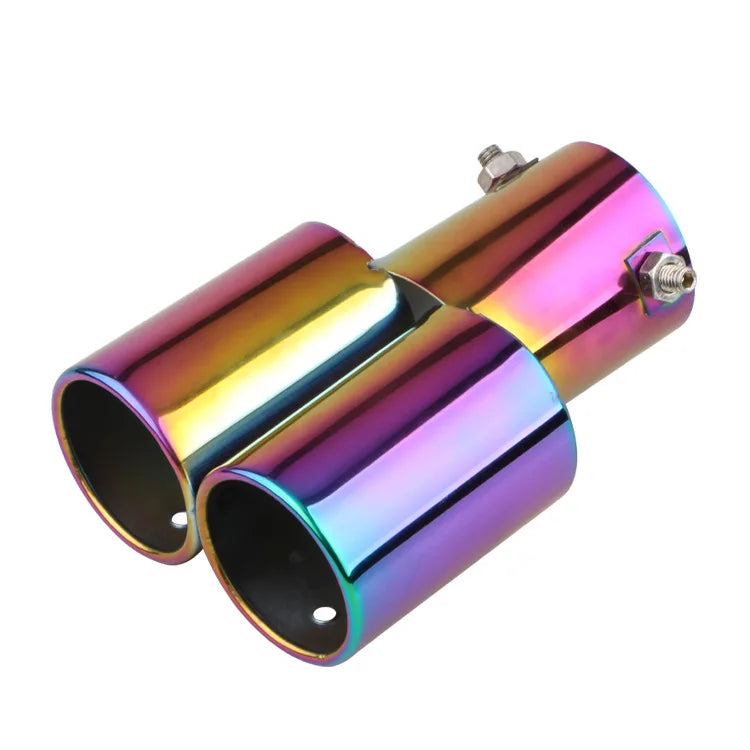 Car Universal One To Two Grilled Blue Tail Throat Double Pipe Tail Pipe Stainless Steel Exhaust Pipe Modification Supplies