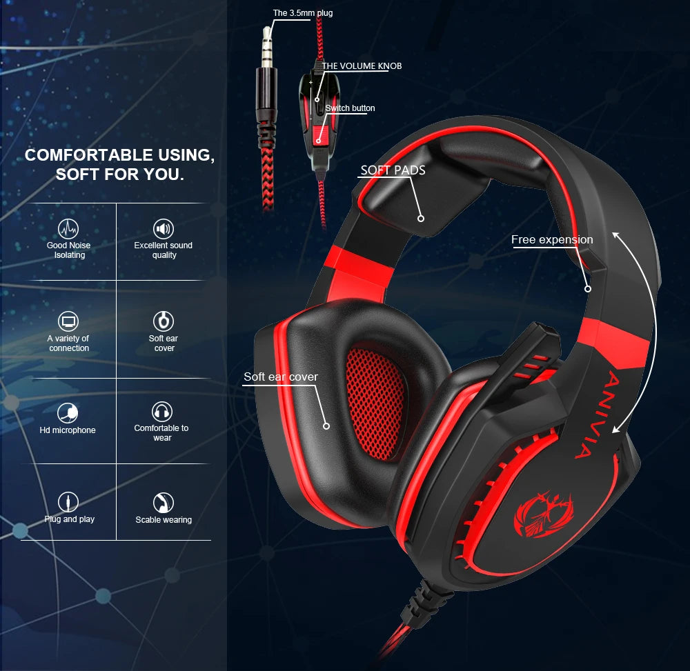 Headphones wired Gaming Headset Noise Isolating Overear Headphone with Mic.Volume Control Bass Surround for PC PS4 PS5 XBOX