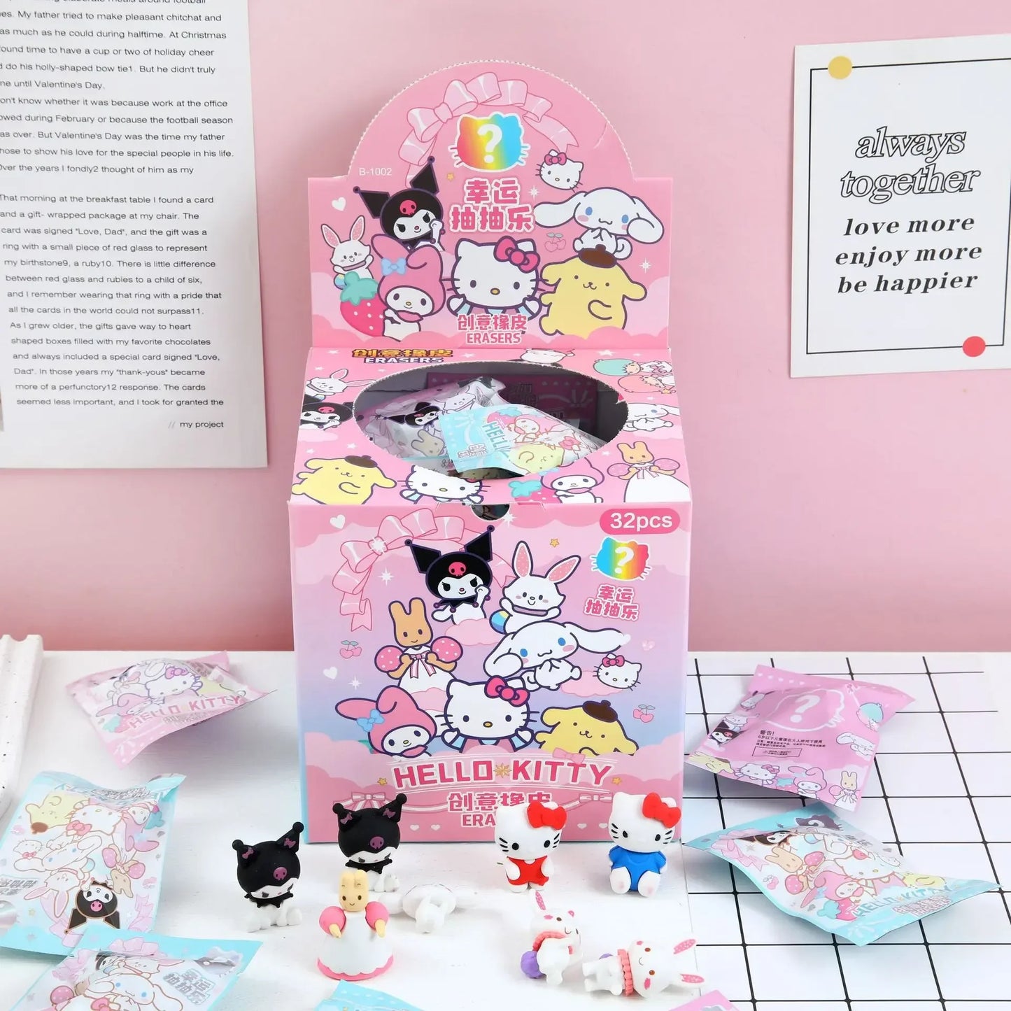 Sanrio Cartoon Eraser Rubber 32pcs Kawaii Students Stationery Kuromi Hello Kitty 3D Eraser Clean Tools School Children Gifts