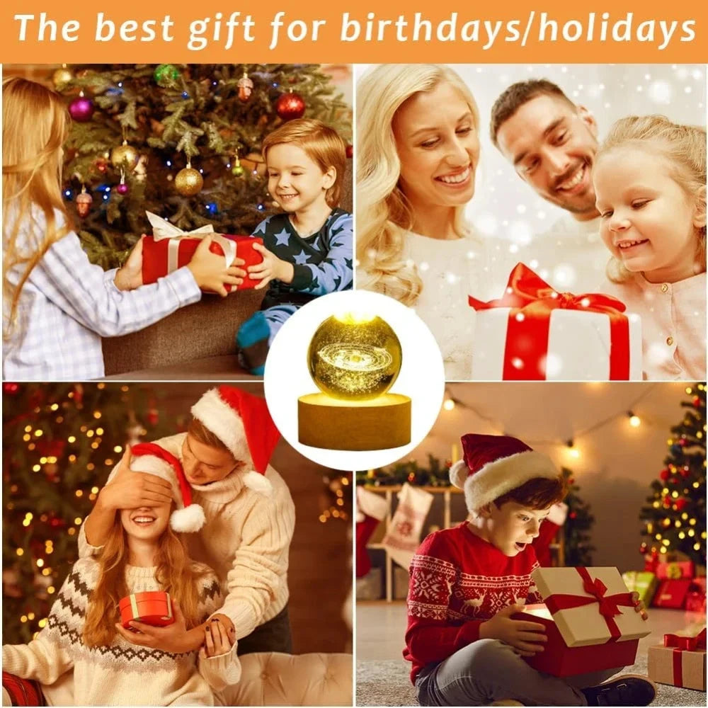 6cm 3D Crystal Ball Stitch Astronaut Solar System Saturn Milky Way Crystal Planet Night Light Laser Carving Children's Gifts