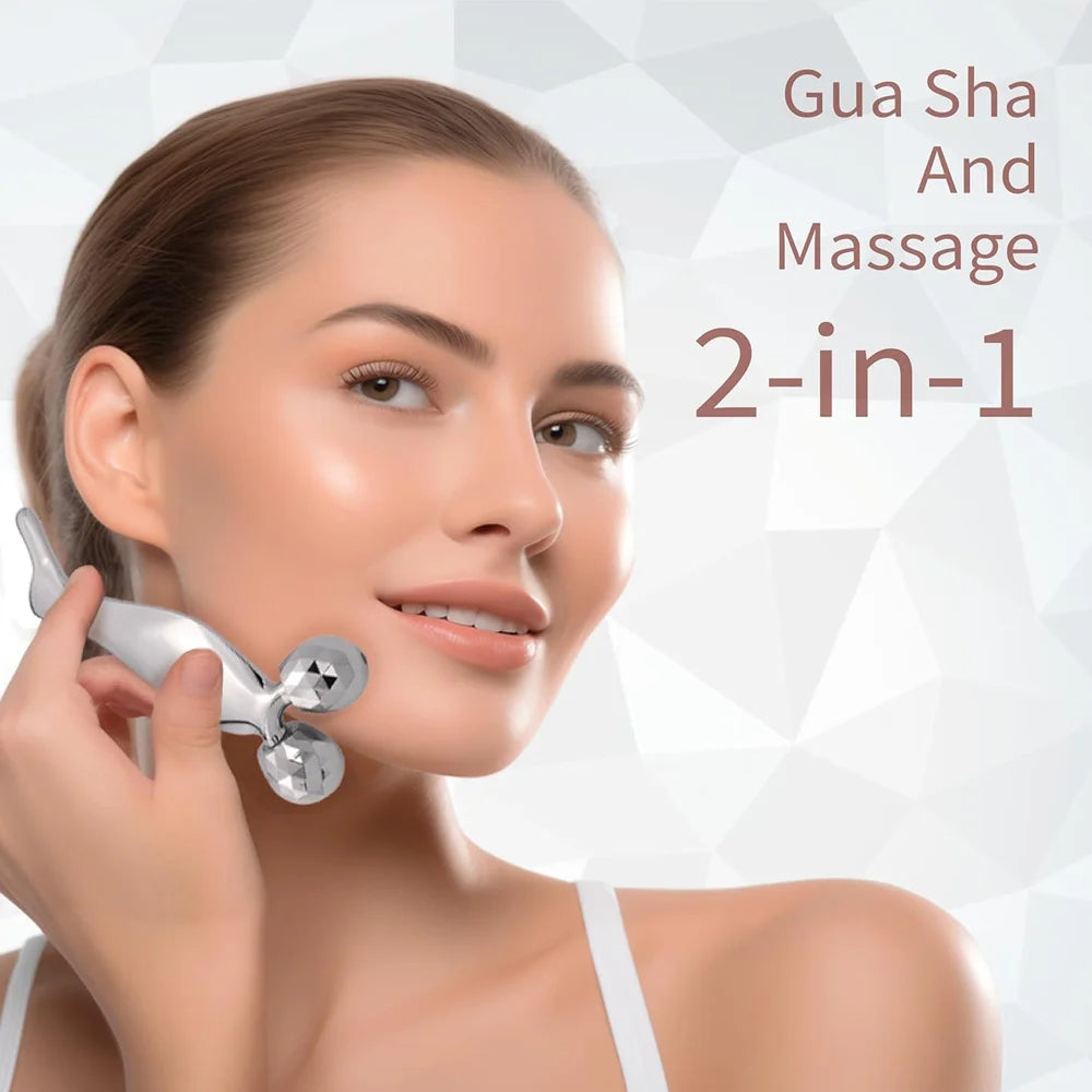 2 IN 1 3D Facial Massager & Gua Sha Massage Tool Cold Roller For Face Eyes Chin Lift Tightening Skin Tool Sculpting Beauty Tools