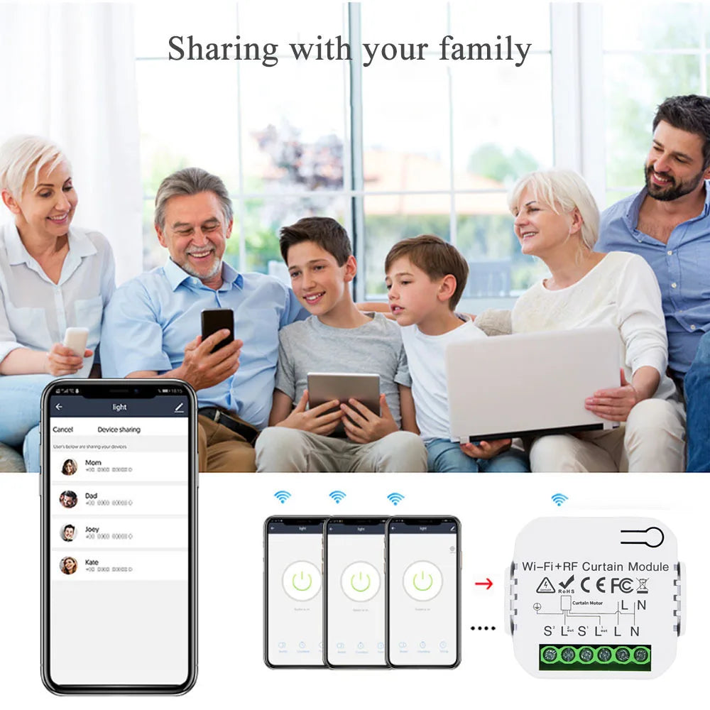 Tuya WiFi RF Smart Curtain Switch Smart Life Wireless Roller Shutter Remote Controller 110V 220V Timing Module,for Google/Alexa