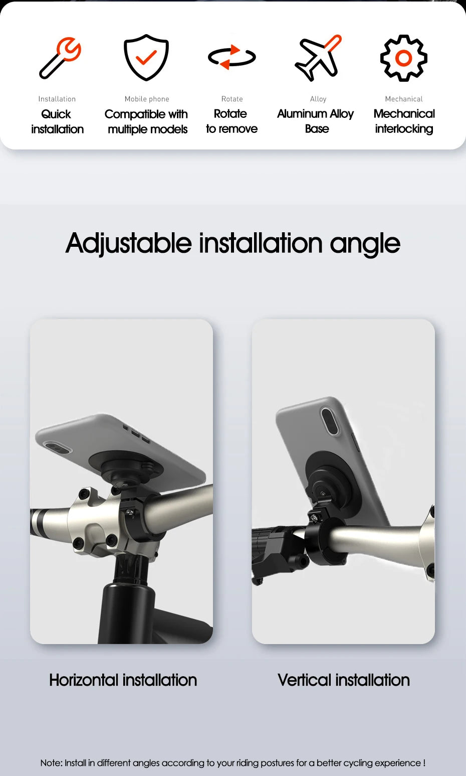 Motorcycle  Phone Holder Bicycle Phone Mount Moto MTB Road Mountain Bike Cellphone Bracket Accessories Quick Attach Lock