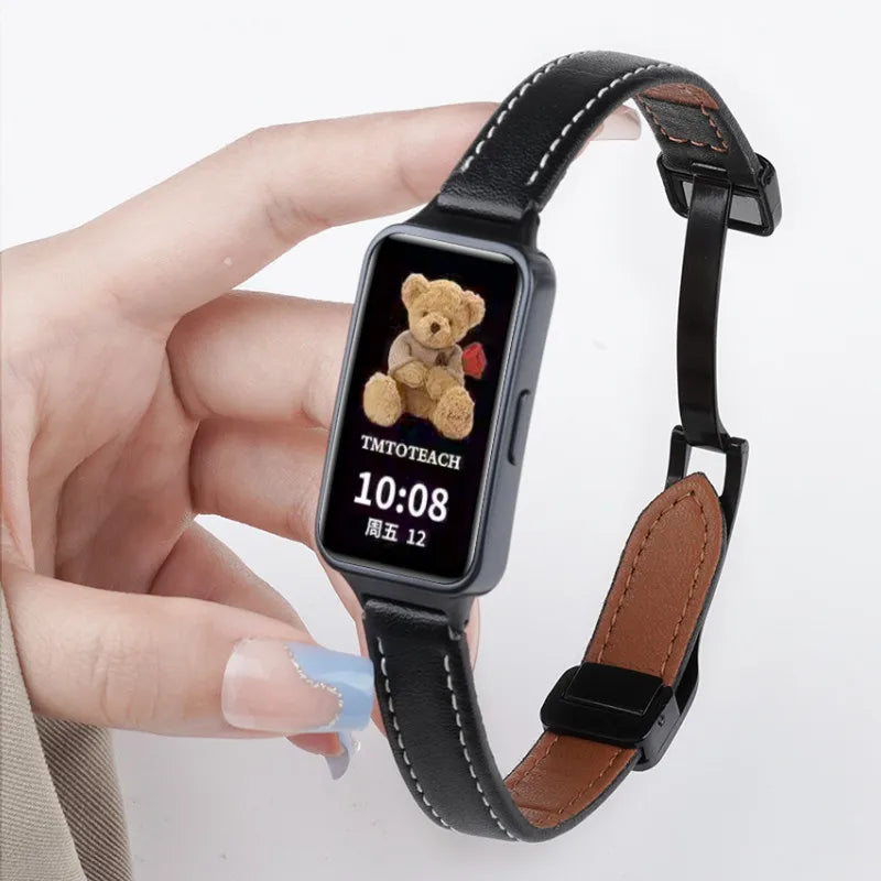Magnetic Leather Strap for Huawei Band 10 9 8 NFC Soft Sport Replacement Breathable Correa Band10 Bracelet Wristband Accessories
