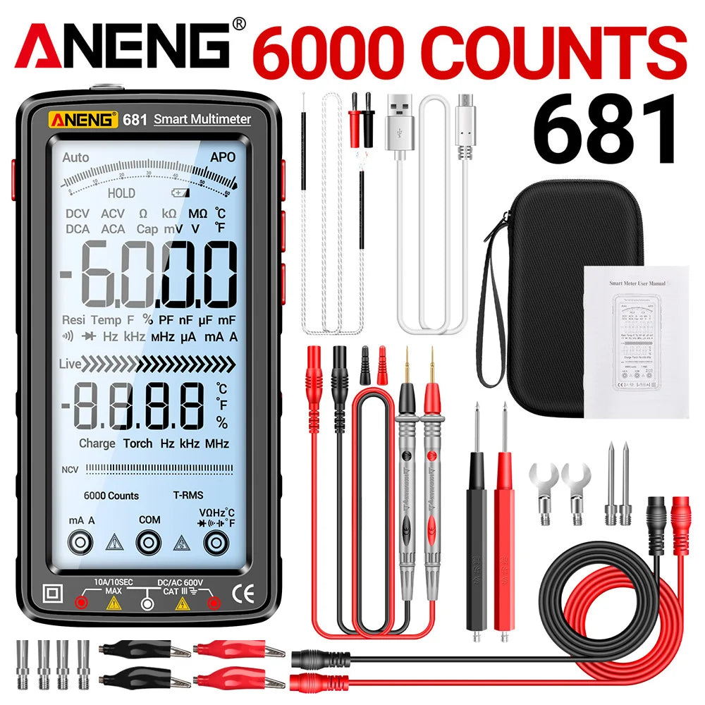 ANENG 681 Rechargable Digital Professional Multimeter Non-contact Voltage Tester AC/DC Voltage Meter LCD Screen Current Tester