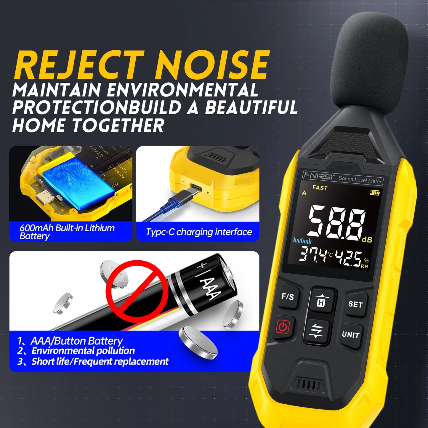 FNIRSI FDM01 Noise Measuring Instrument Sound Level Meter Digital Handheld DB Meter 30~130dB Audio Measuring Instrument