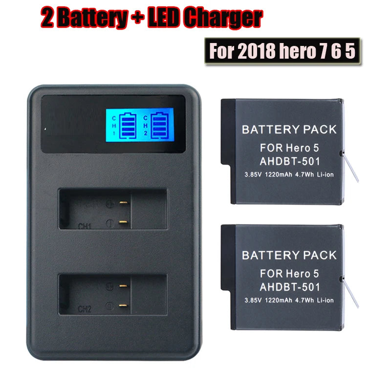 For GoPro Hero 5 Hero 6 Hero 7 8 black battery  + Dual charger for GOPRO Hero 8 7 hero6  hero5  Black Camera Accessories
