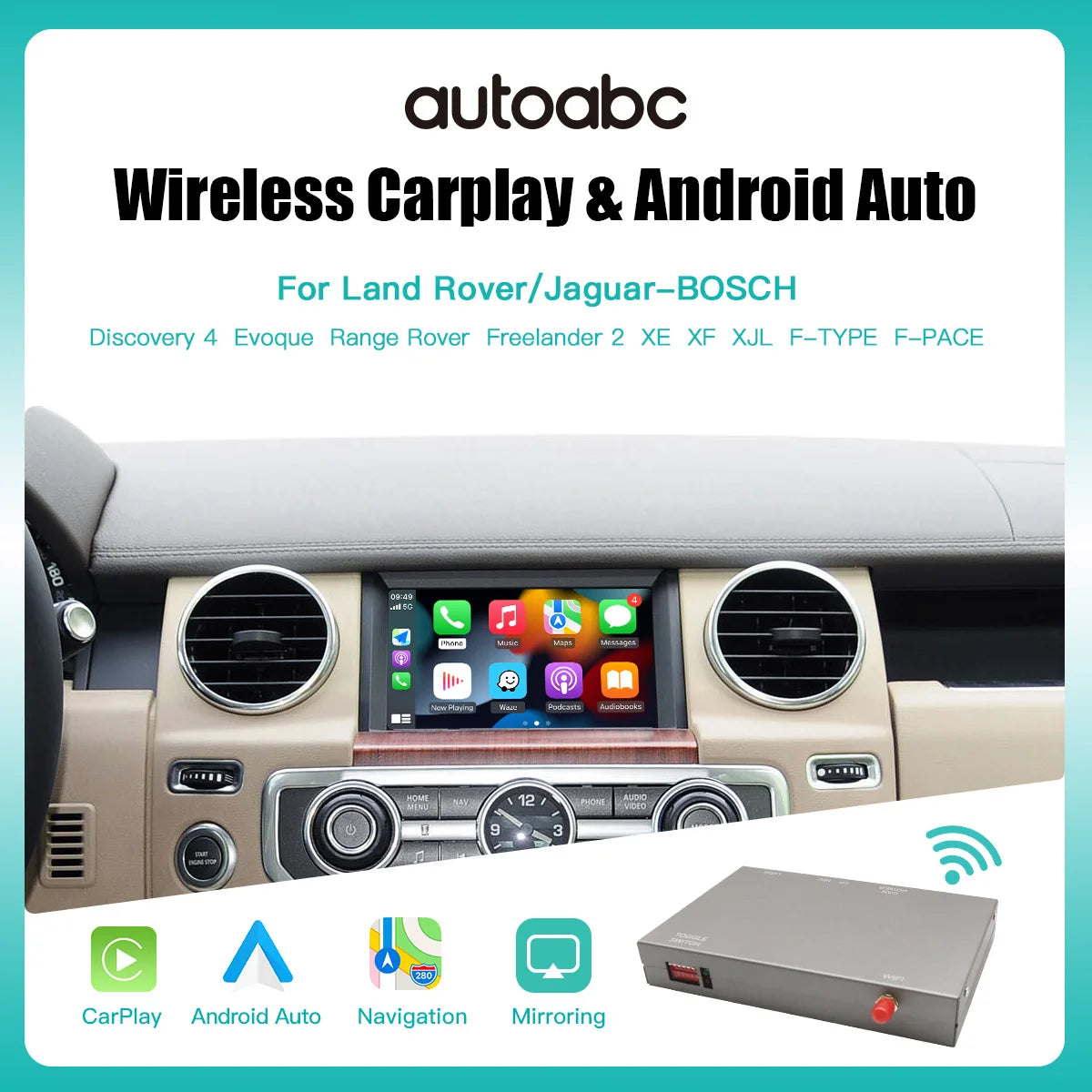 AUTOABC  Wireless Carplay Android Auto Fits For Land Rover Jaguar Bosch Discovery4 Evoque Freelander2 XE XF XJL Mirroring