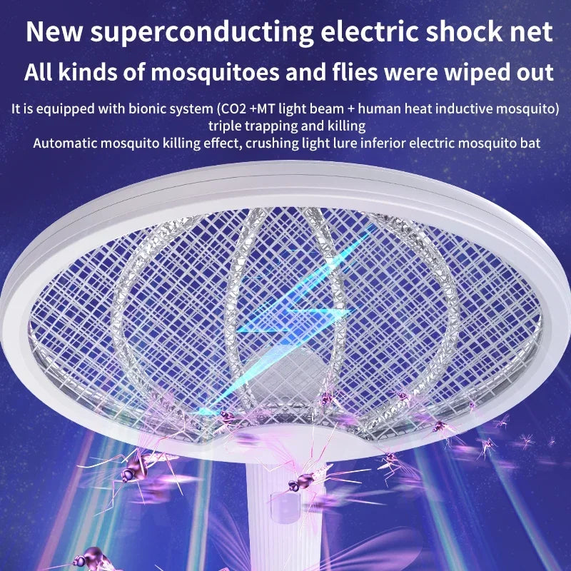 Foldable Electric Mosquito Killer Fly Swatter Trap USB Rechargeable Mosquito Racket Insect Killer with UV Light Bug Zapper 3000