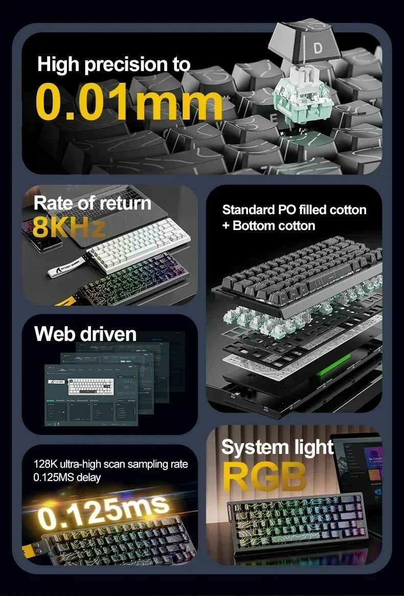 ATTACK SHARK X68HE Keyboard Magnetic Mechanical Gaming Wired Keyboard RGB 0.01mm Rapid Trigg 8000Hz SOCD/Rs 0.125ms 128K Rate