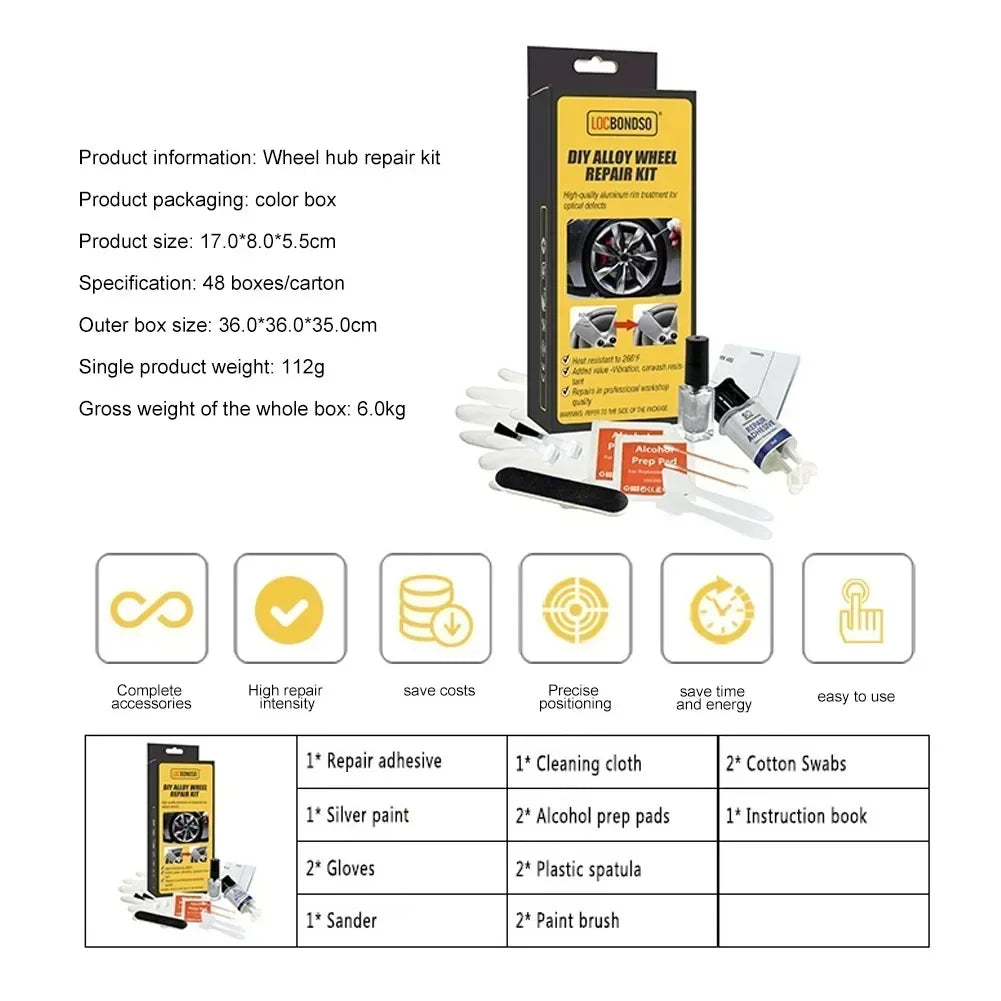 Aluminum Alloy Car Wheel Repair Kit Washable Auto Wheel Rims Repair Tool Set Dent Scratch Restore Wheel Rim care Accessories