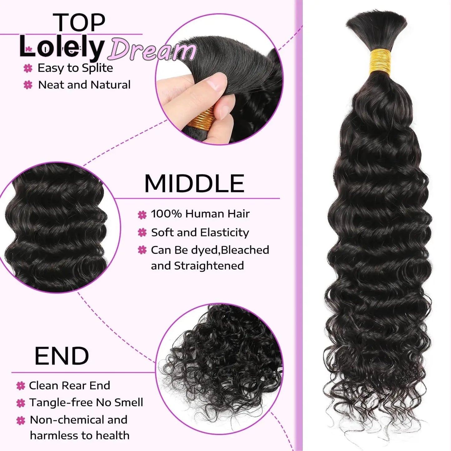 Deep Wave Human Braiding Hair 100% Unprocessed Human Hair Braiding Hair No Weft 18 Inch Curly Bulk Human Hair for Braiding #1B