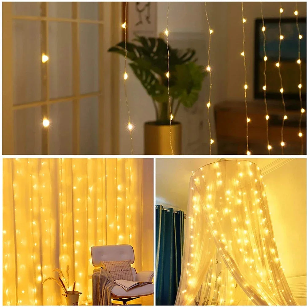 3m Fairy String Lights USB Remote Control 8 Modes USB LED Curtain Garland Festoon Christmas Wedding Decoration for Home Bedroom