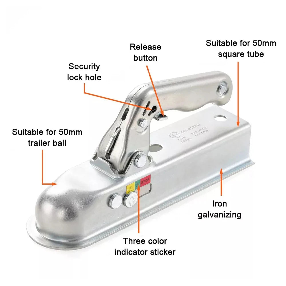 Universal Trailer Coupling Hitch 50mm Pressed Steel For Unbraked Trailers Upto 750kg Trailer Hitch Towing Coupler Mount