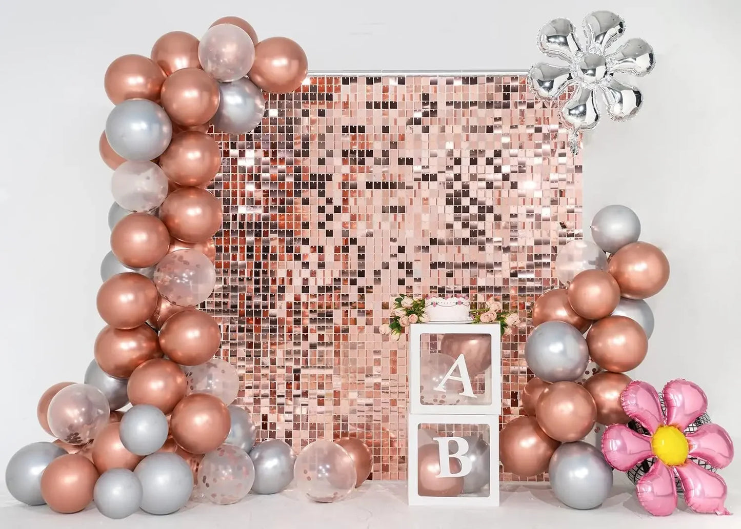 Shimmer Wall Backdrop Champagne Gold Square Sequin Wall Panel Backdrop Decor for Wedding, Anniversary, Birthday, Party, 24 Pcs