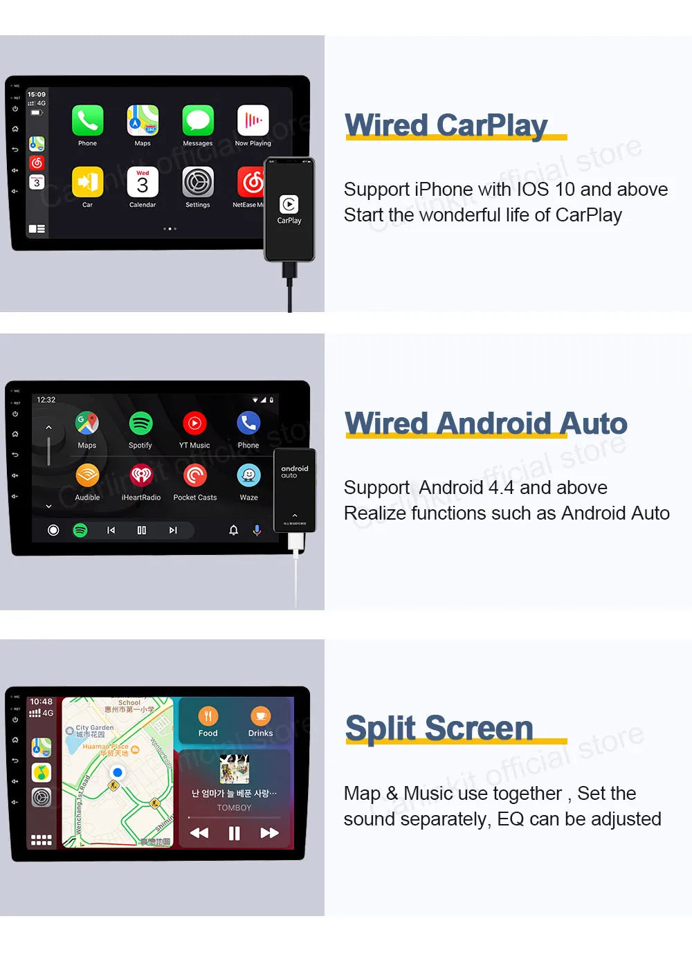 Hot Sale CarlinKit USB Wireless&Wired CarPlay Dongle Android Auto AI Box Mirrorlink Car Multimedia Player Bluetooth Auto Connect