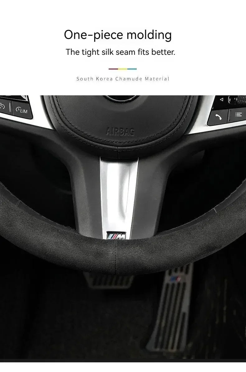 Suede Cover for All Seasons Auto Steering Wheel Cover Ultra-thin Non-slip D-shaped Round Breathable Car Steering Wheel Protector