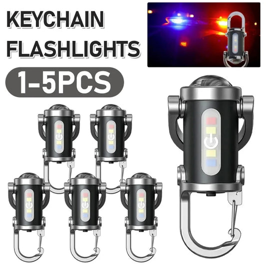 Rechargeable Keychain Flashlights Multifunction COB Work Light 6 Modes Emergency Keychain Light for Walking Searching Hiking