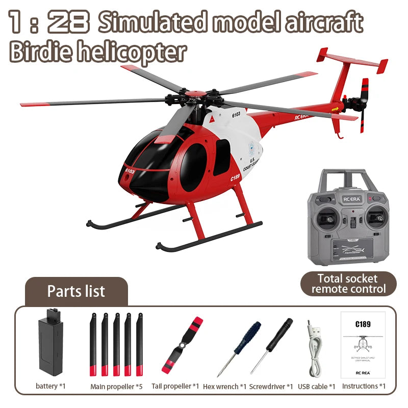 1:28 C189 RC Helicopter MD500 Brushless Dual-motor Remote Control Model 6-Axis Gyro Aircraft Toy One-click Takeoff/landing