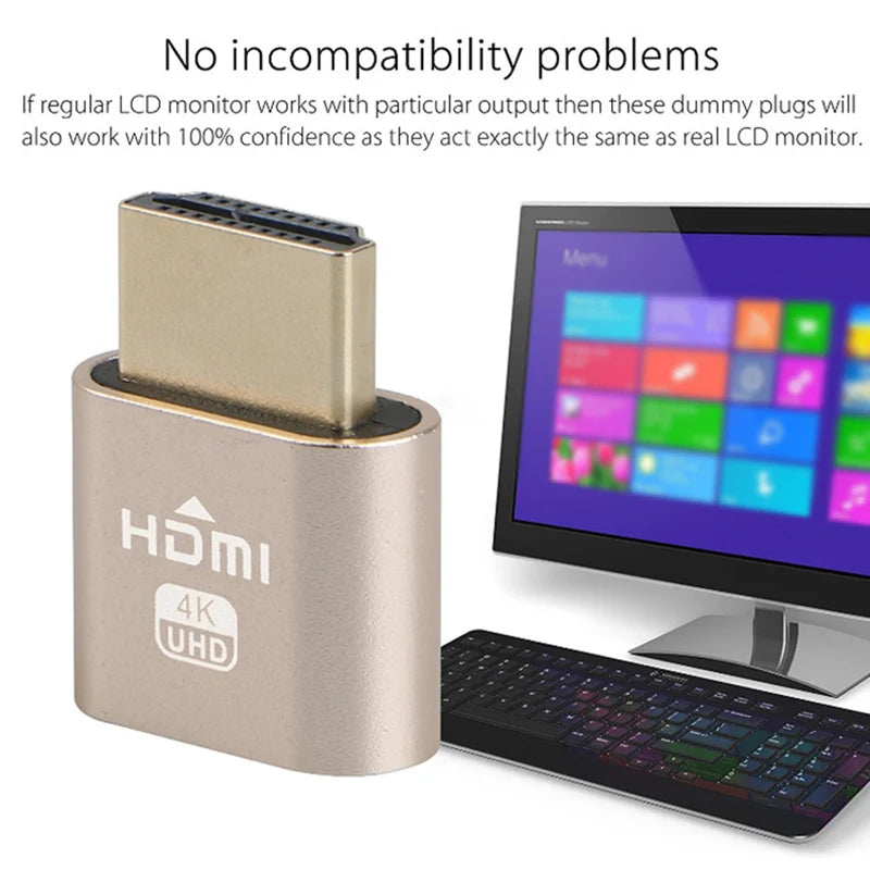 HDMI-compatible Dummy Plug Virtual Display Headless Ghost Display Emulator 4K DDC EDID Dummy Emulator Adapter For Bitcoin Mining