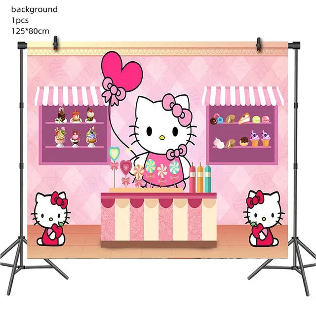 Cute Cartoon Kitty Cat Balloons Set First 5th 6th Birthday Decoration Baby Shower Globos Hello Cake Topper Backdrop Candy Box