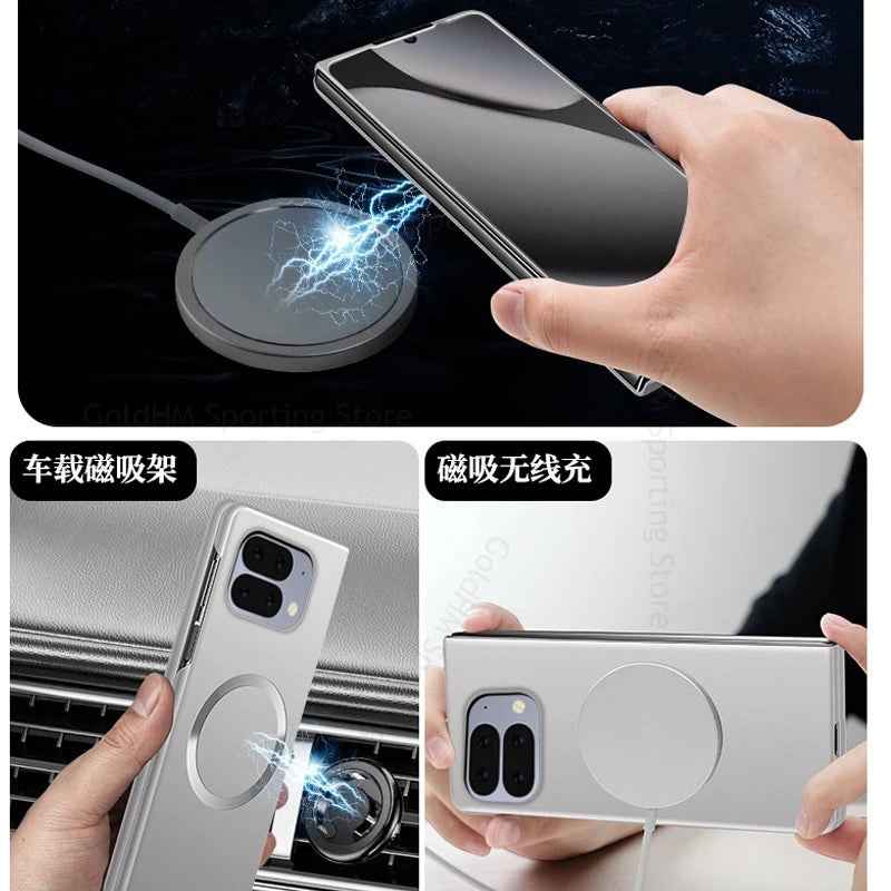 Metallic Paint For Magsafe Case For Tecno Phantom V Fold2 Magnetic Matte Wireless Charging Cover Phantom V Fold 2 Full Protector