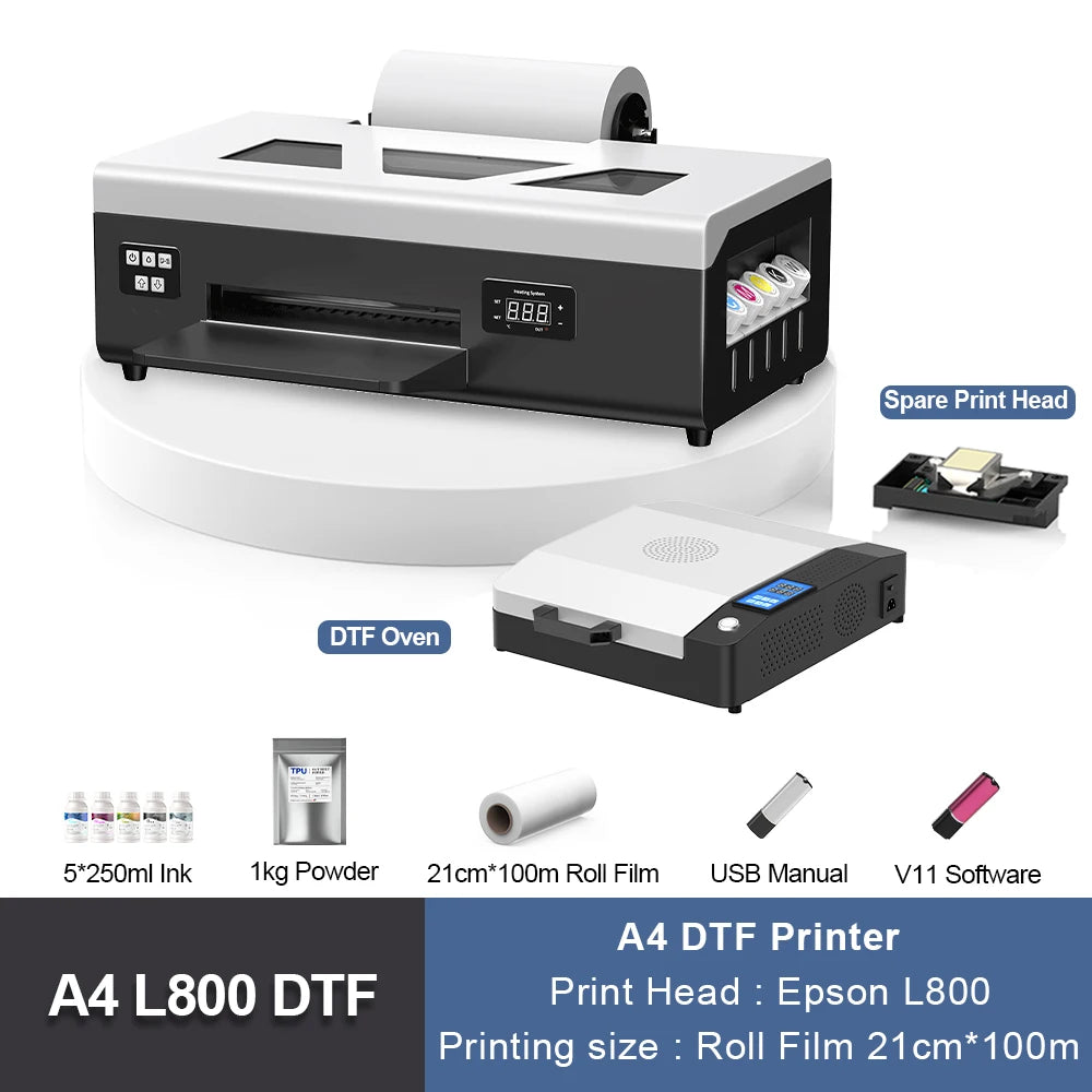 8.2inch A4 DTF Printer with Roll Feeder L800 Tshirt Printing Machine With Oven Directly to Film DTF Printer For tshirt Clothes
