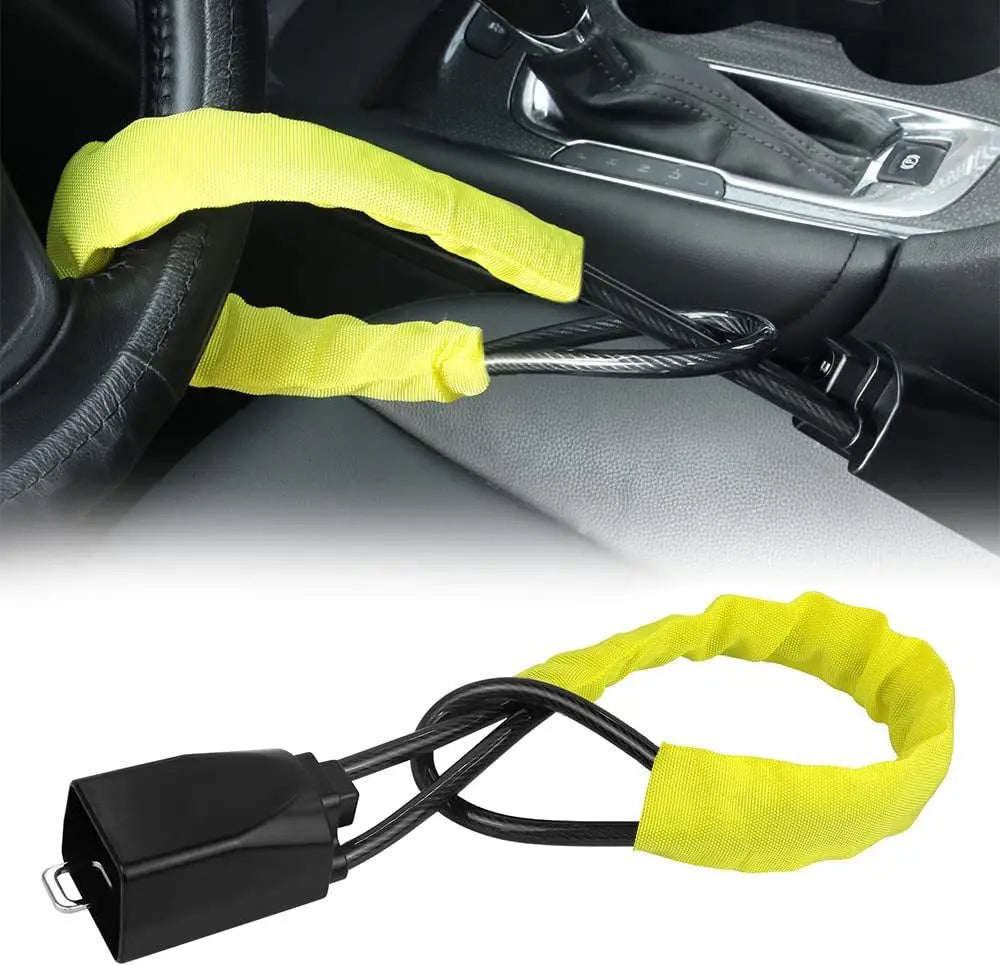 Car Steering Wheel Steel LockSeat Belt Anti-theft Lock with 2 KeysAnti-theft device easy to installFits most cars SUVs