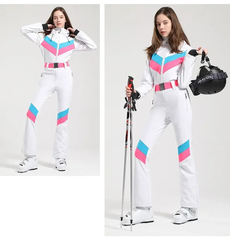 2025 Winter Overalls Women Slim Fitting Ski Suit Outdoor One-Piece Jumpsuits Wind Proof Waterproof Skiing Set Snowfield Clothing