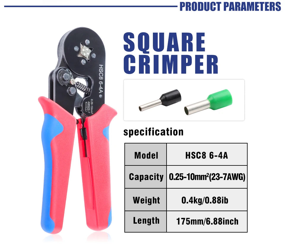 Manual Crimping Pliers HSC8 6-4A/HSC8 6-6A Tube Terminal Crimping Tool With Terminal Tip Set for Home Improvement and Electrica