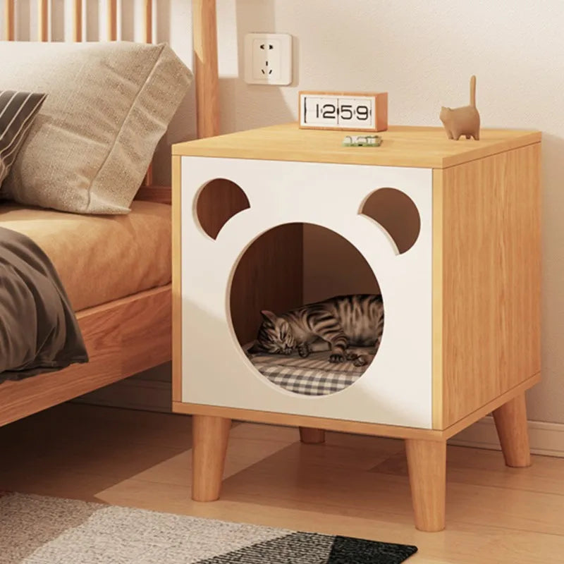 Multifunctional Storage Cabinet for Cats Beds Solid Wood Cat Litter Bedside Table Simple Small Bedside Table Bed Accessories