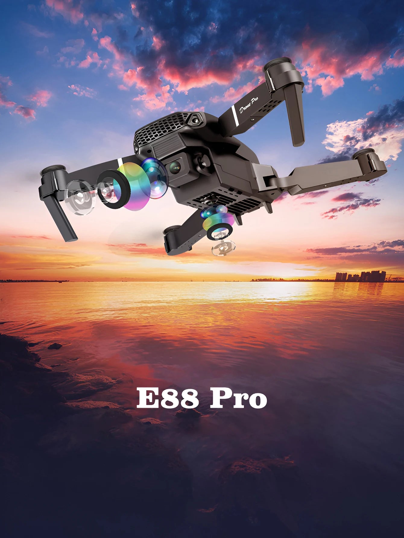 Toy drone E88 remote control small aircraft dual camera HD quadcopter can be connected to mobile APP foldable bag