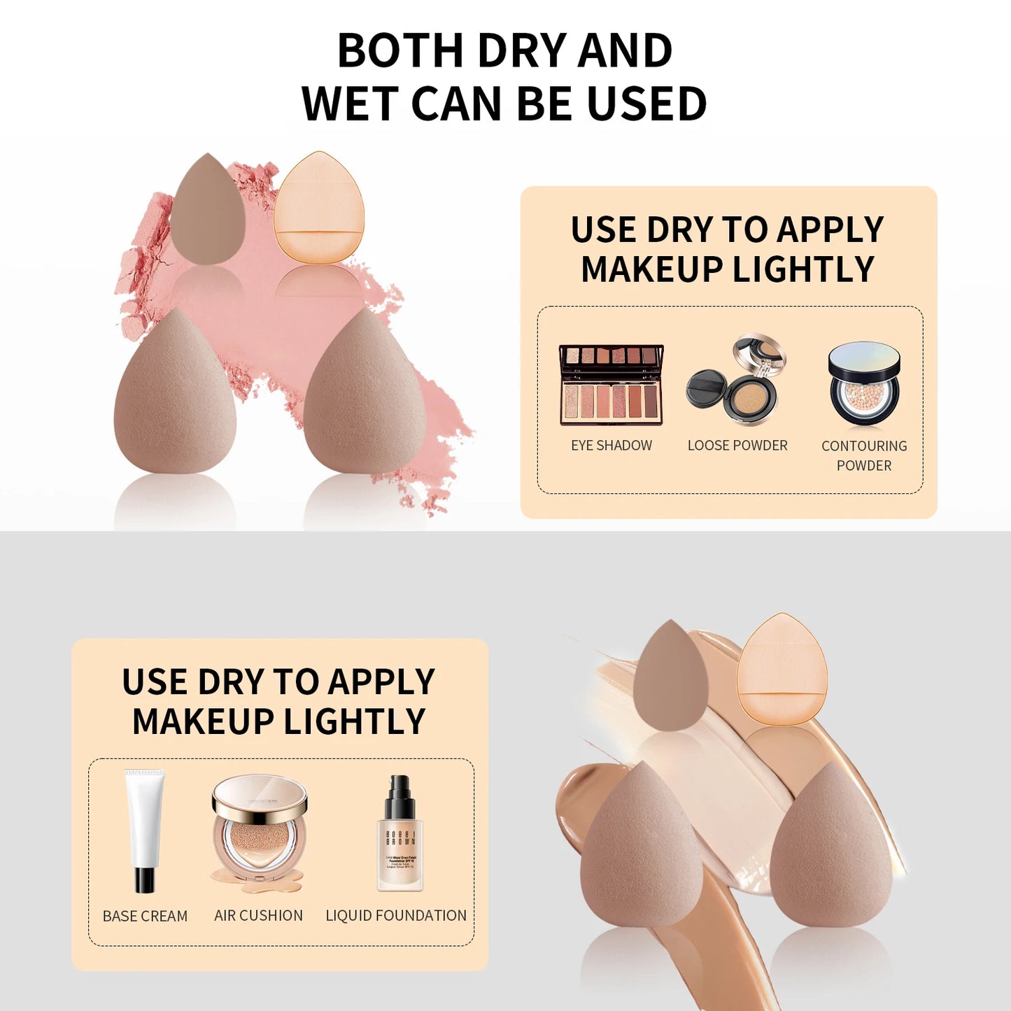 40-piece makeup tool set - 20-piece makeup tools + 16-piece powder puff set + dishwashing, hairband and wristband