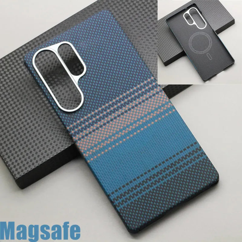 HANWOR Magnetic Carbon Fiber Phone Case for Samsung Galaxy S25 Ultra 600D Aramid Fiber Magnetic Cover S25 Ultra Magsafe Case