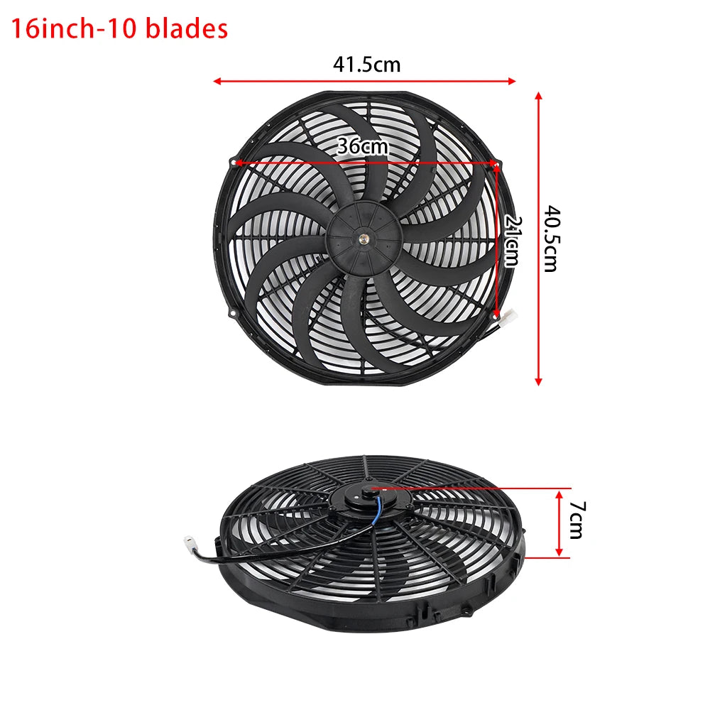 Universal 7/9/10/12/14/16 Inch 12V 80W 2100RPM Car Air Conditioning Cooling Fan Blade Cool Mounting Kit CF-1001 Black CF-1001