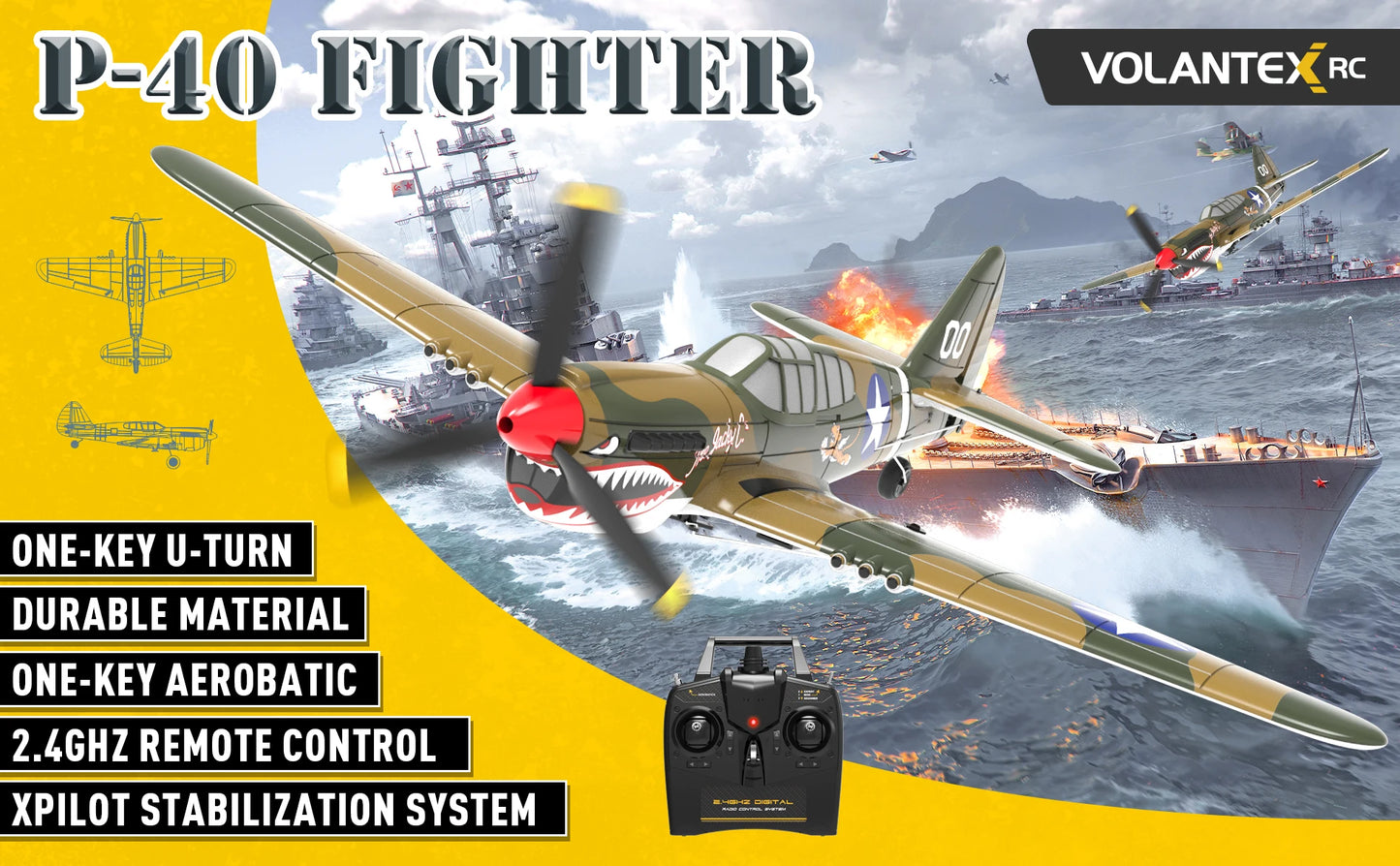 Volantex New Spitfire RC Plane EPP 400mm Wingspan RC Fighter One Key Aerobatic 2.4G 4CH RTF Warbird Plane
